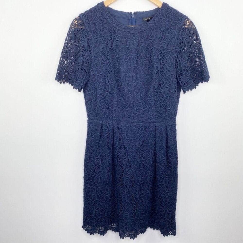 Club Monaco Navy Blue Lace Embroidered Short Sleeve Mini Dress Womens Size 2